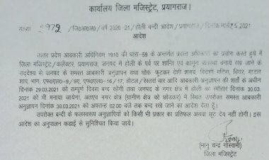 होली पर समस्त आबकारी अनुज्ञापन 29 और  30 मार्च को  दोपहर  02ः00 बजे तक रहेंगी बंद