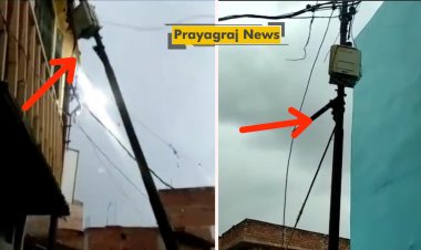 प्रयागराज न्यूज़ का बड़ा असर, मकान पर गिरे बिजली के  खंभे को ठीक कराया गया
