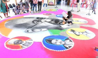 केन्द्रीय विद्यालय बीएचयू में 'जीत की ज़िद' विराट रंगोली बनी आकर्षण का केन्द्र