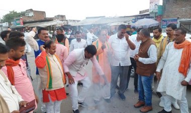 यमुनापार भाजपाईयों ने फूंका अखिलेश सिंह यादव का पुतला