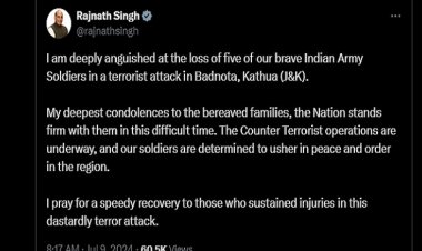 रक्षामंत्री राजनाथ सिंह ने कठुआ आतंकी हमले में पांच सैनिकों के बलिदान पर दुख जताया