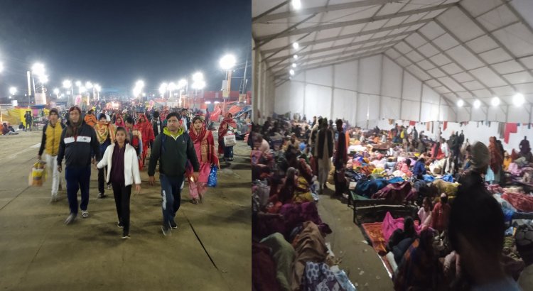 महाकुम्भ : मेले में बढ़ी भीड़, जन आश्रय स्थल खचाखच भरे, सड़कों पर हर ओर श्रद्धालुओं के जत्थे