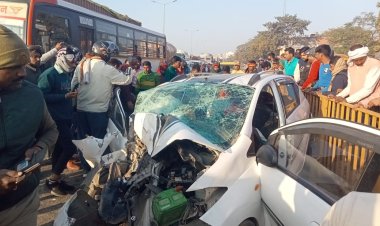 वाराणसी में तेज रफ्तार कार खड़ी बस से टकराई, ससुर दामाद की मौत