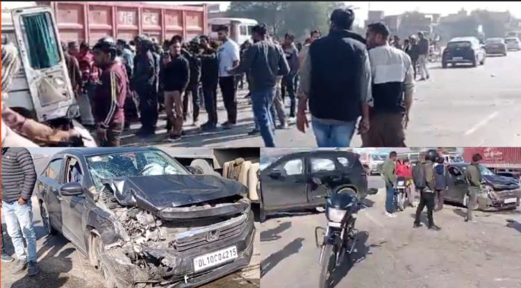 सड़क हादसे में तीन कारें आपस में टकराई, घायल छह लाेगाें में तीन कानपुर रेफर