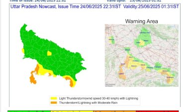 आनेवाले चौबीस घंटे के दौरान प्रयागराज समेत 14जनपदो में हल्की से मध्यम वर्षा की संभावना