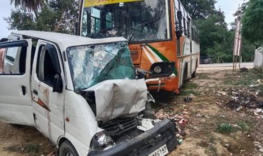 परिवहन निगम की बस ने इको बैन में मारी टक्कर,9 घायल