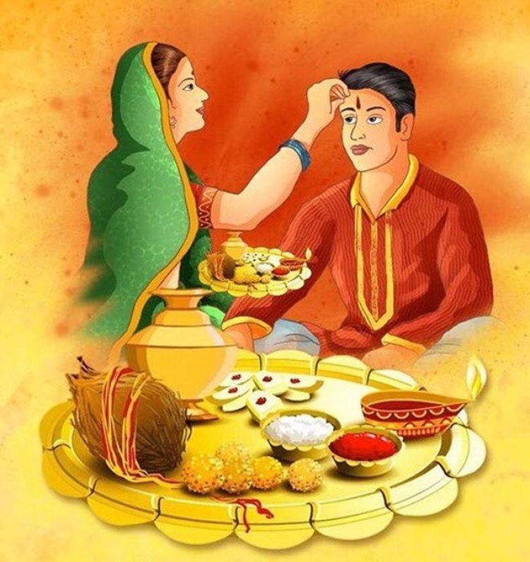 बहनों ने भाई की लम्बी उम्र के लिए किया टीका