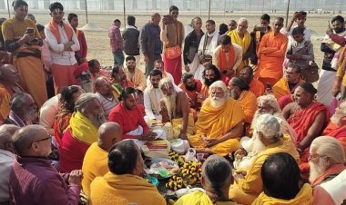 माघ मेला : भूमि पूजन के साथ आचार्य बाड़ा में जमीन आवंटन शुरू