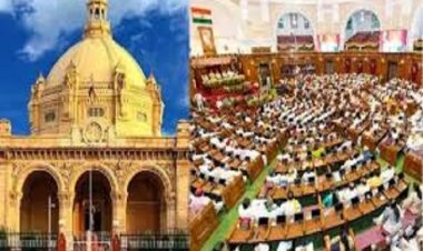 यूपी विधानमंडल का बजट सत्र शुरू होने से पहले सपा सदस्यों ने दिया धरना