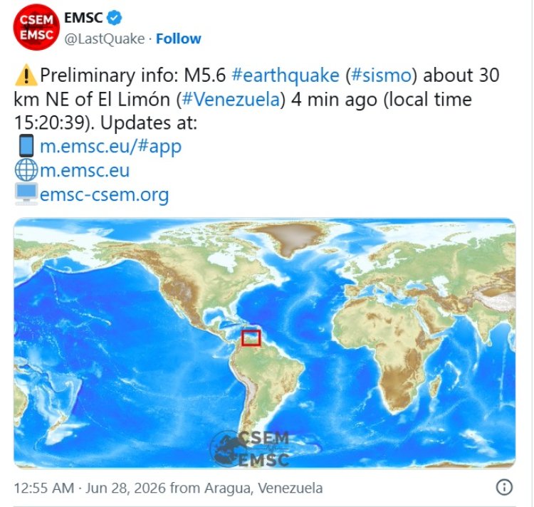 वेनेजुएला में फिर आया भूकंप, अरागुआ तट पर हुई हलचल