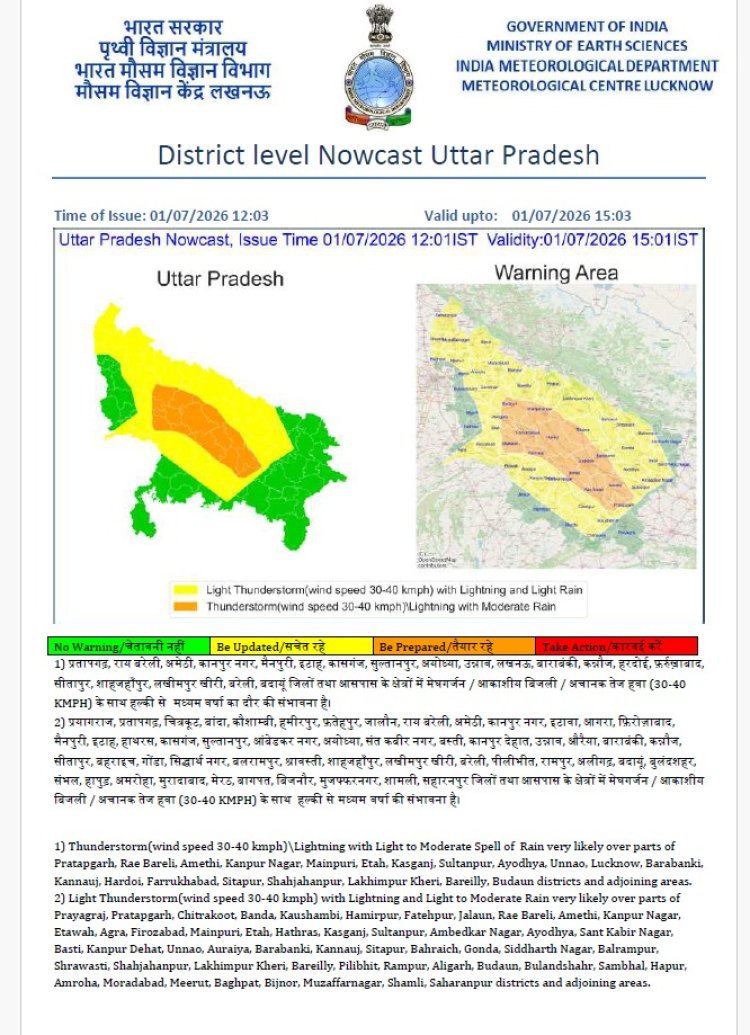 प्रयागराज समेत प्रदेश के कई जिलों में गरज-चमक के साथ बारिश का अलर्ट