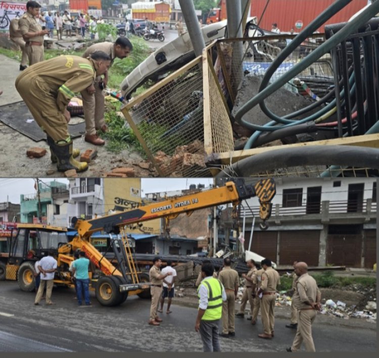अनियंत्रित ट्राला बिजली के ट्रांसफार्मर से टकराकर नाले में गिरा, शरीर मे सरिया घुसने से चालक की मौत