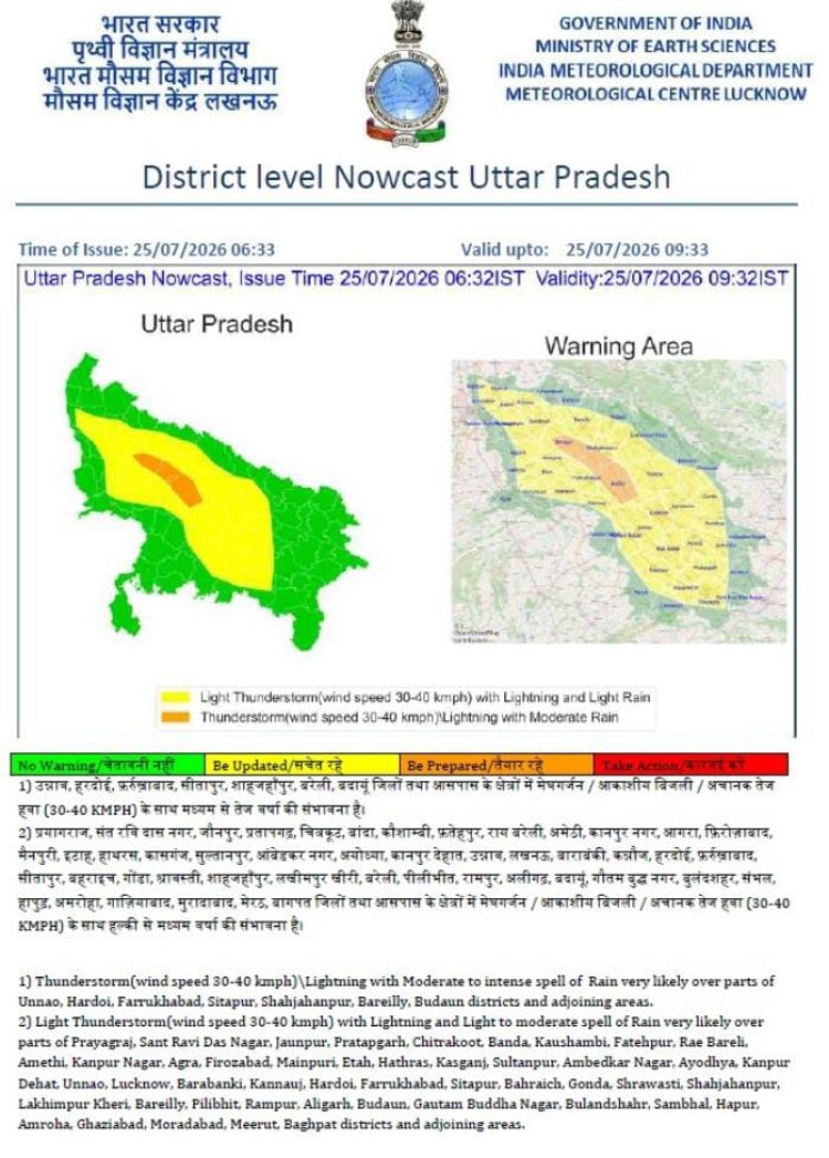 उप्र के प्रयागराज समेत कई जिलों में गरज-चमक के साथ बारिश की संभावना