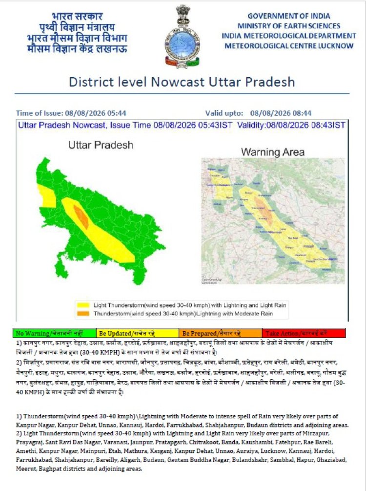 आगामी चौबीस घंटे के मध्य उप्र में प्रयागराज सहित कई जिलों में बारिश की संभावना