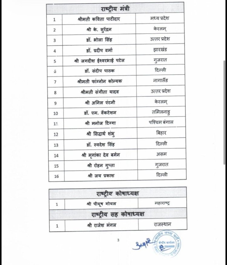 भाजपा की नई राष्ट्रीय टीम में अनुभव, युवा ऊर्जा और सामाजिक समावेश का संतुलन