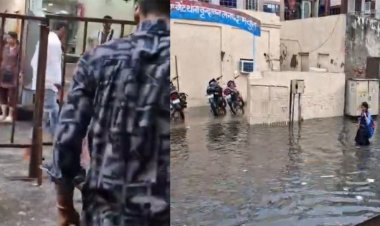कान्हा के जन्म से एक दिन पूर्व हुई एक घंटे की बारिश ने खोल दी निगम की पोल, बांकेबिहारी मार्ग जलमग्न, व्यवस्थाएं हुई प्रभावित