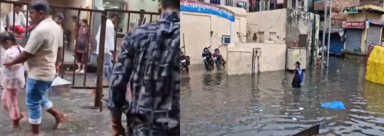 कान्हा के जन्म से एक दिन पूर्व हुई एक घंटे की बारिश ने खोल दी निगम की पोल, बांकेबिहारी मार्ग जलमग्न, व्यवस्थाएं हुई प्रभावित