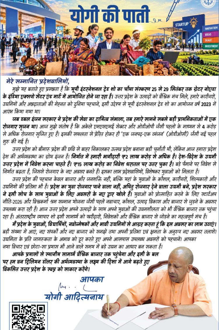 विकसित उत्तर प्रदेश के सपने को साकार करने के लिए युवा सक्रिय भागीदारी करें : योगी आदित्यनाथ