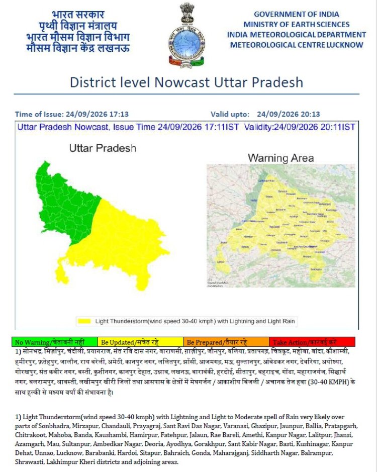 प्रयागराज समेत 44 जिलों में बारिश का अलर्ट, 25-26 सितंबर को गरज-चमक के साथ तेज हवाएं